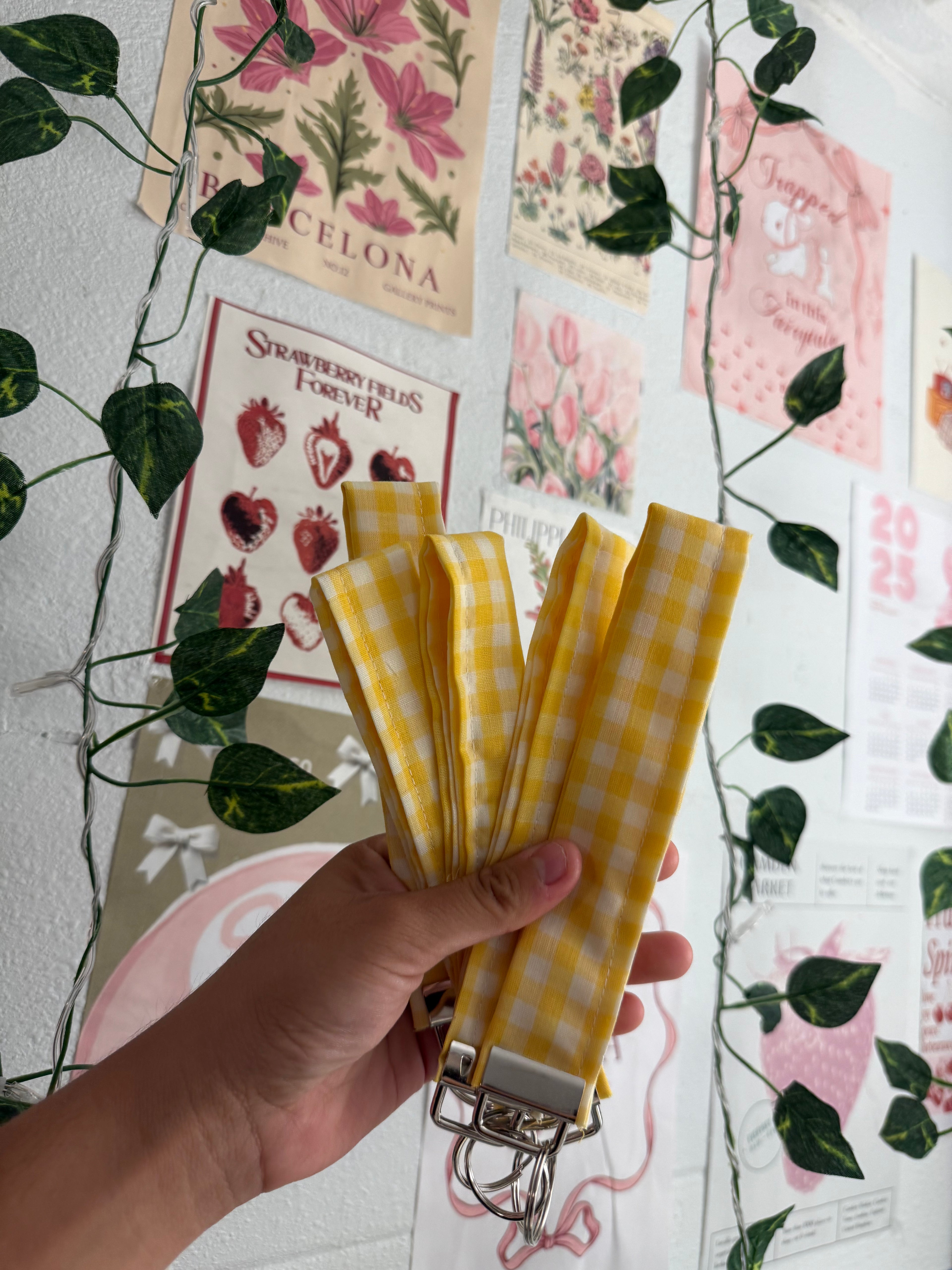 Yellow gingham wristlet