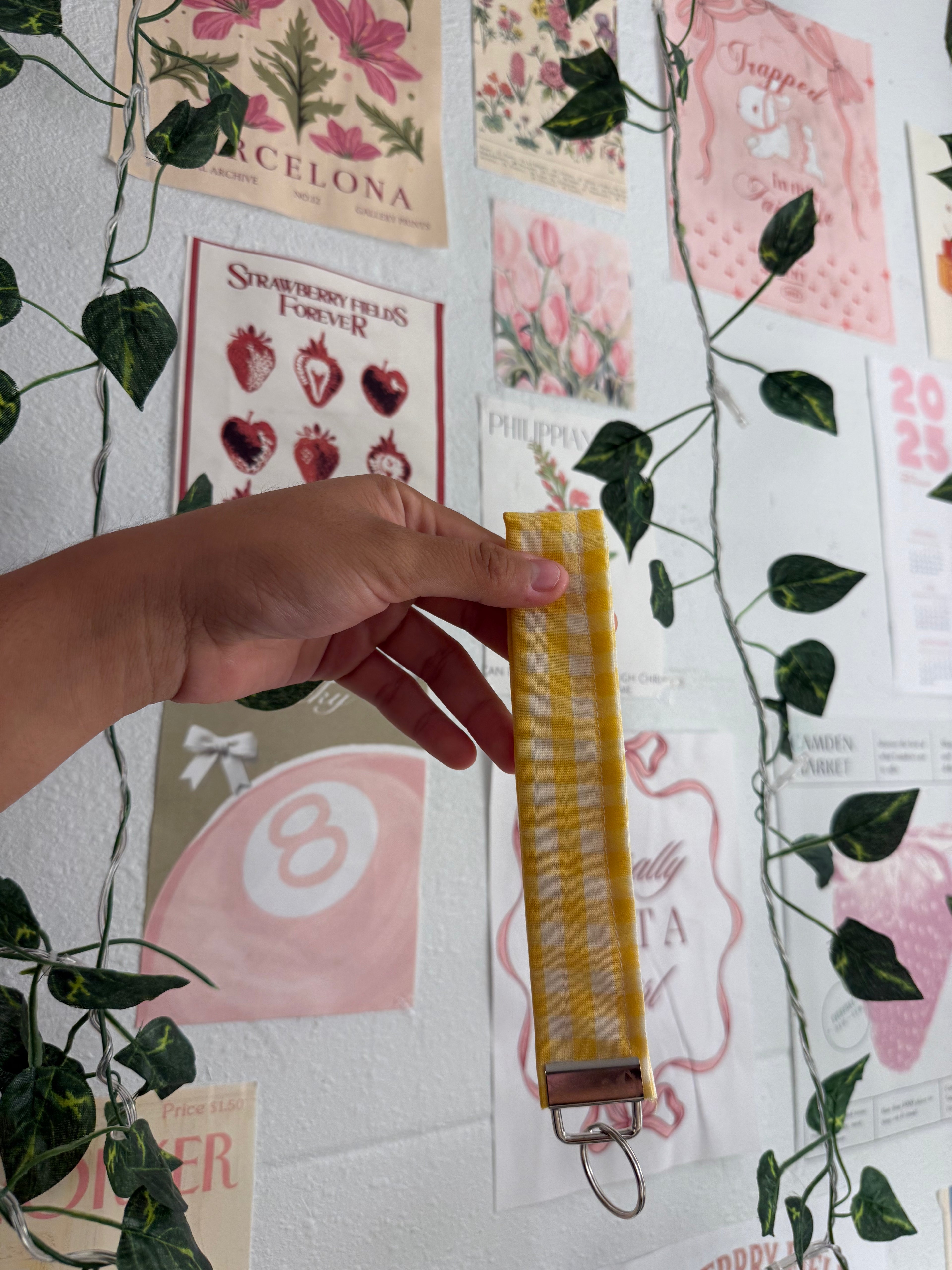 Yellow gingham wristlet