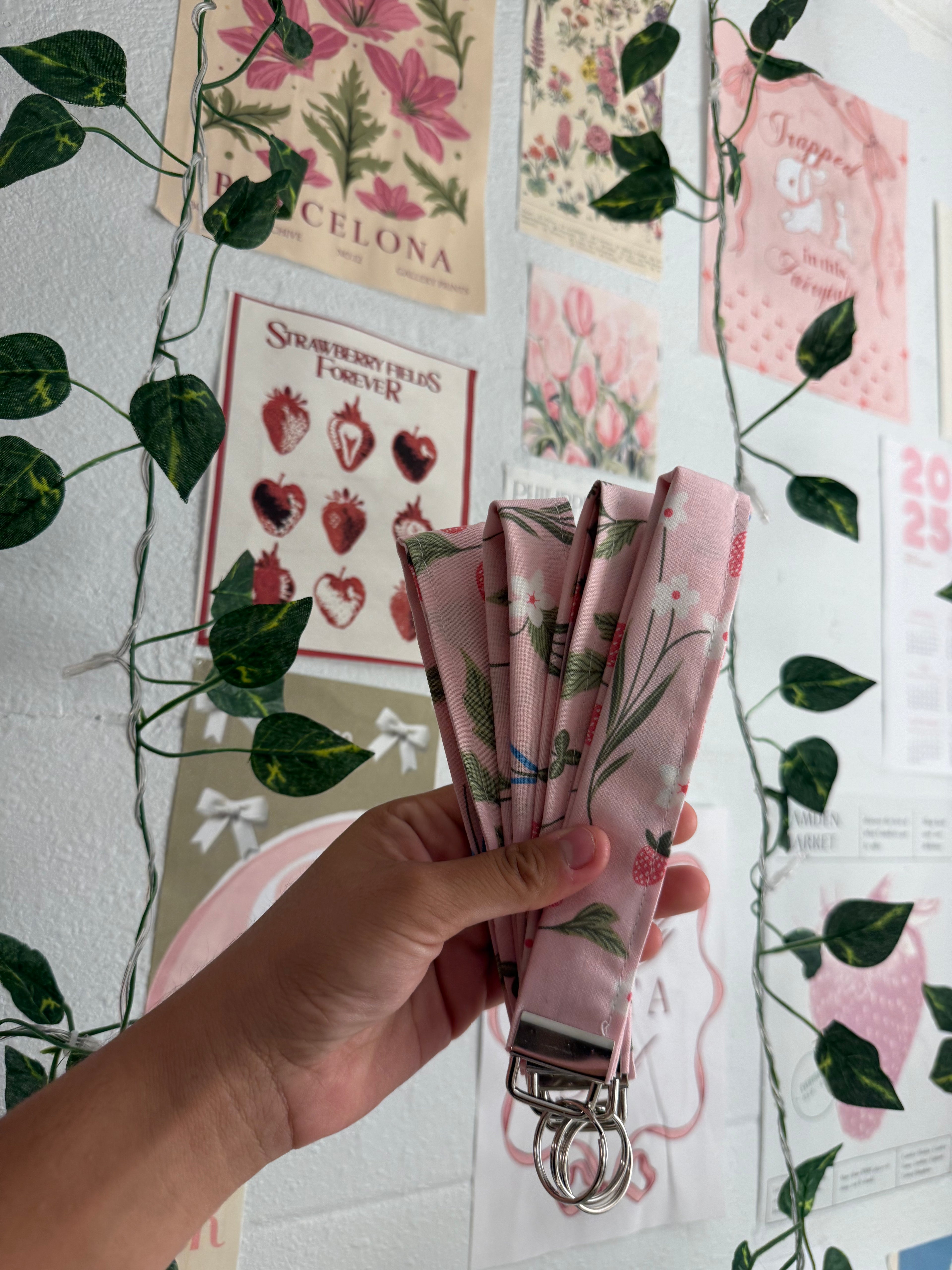 Pink strawberry wristlet