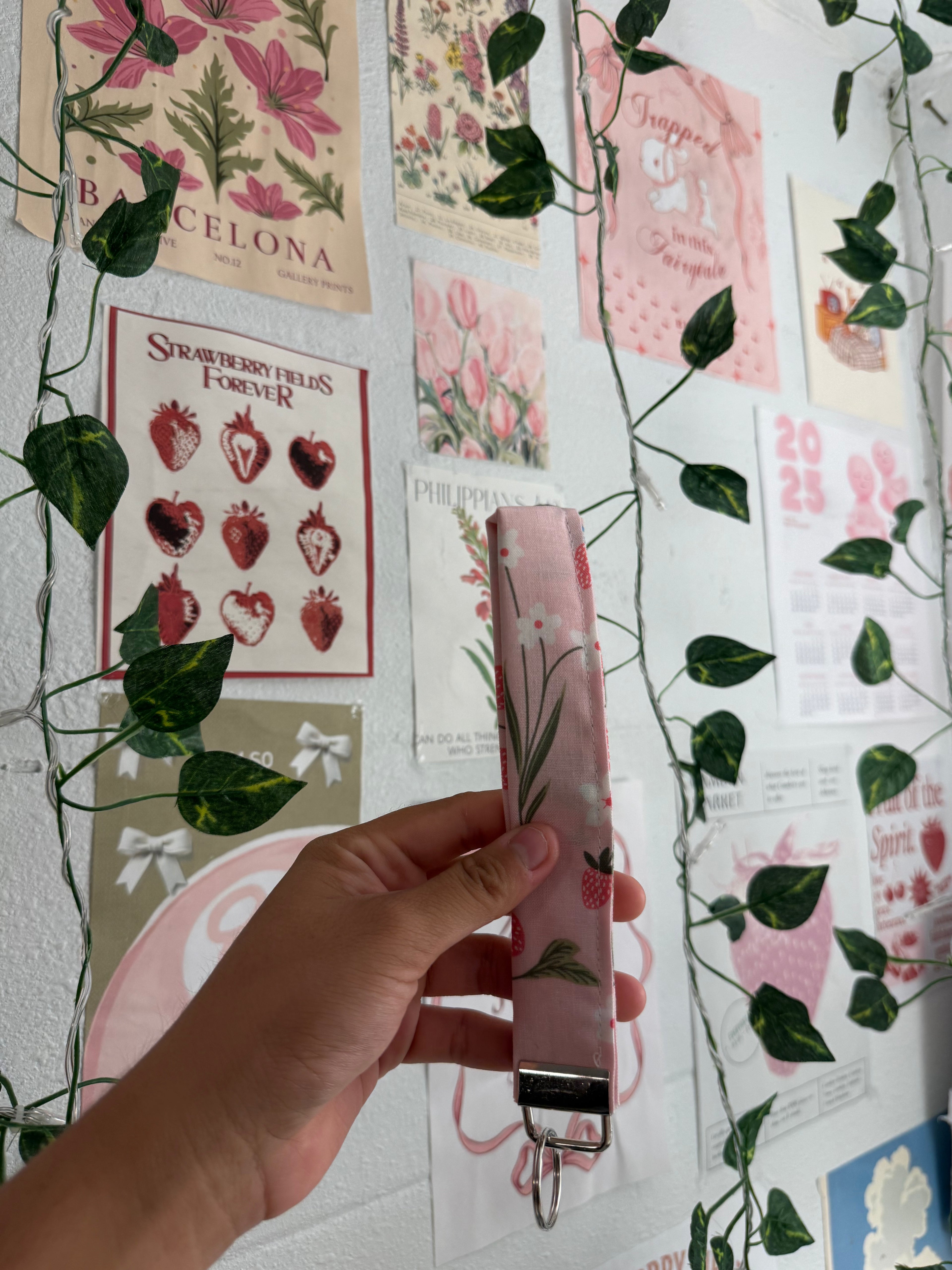 Pink strawberry wristlet