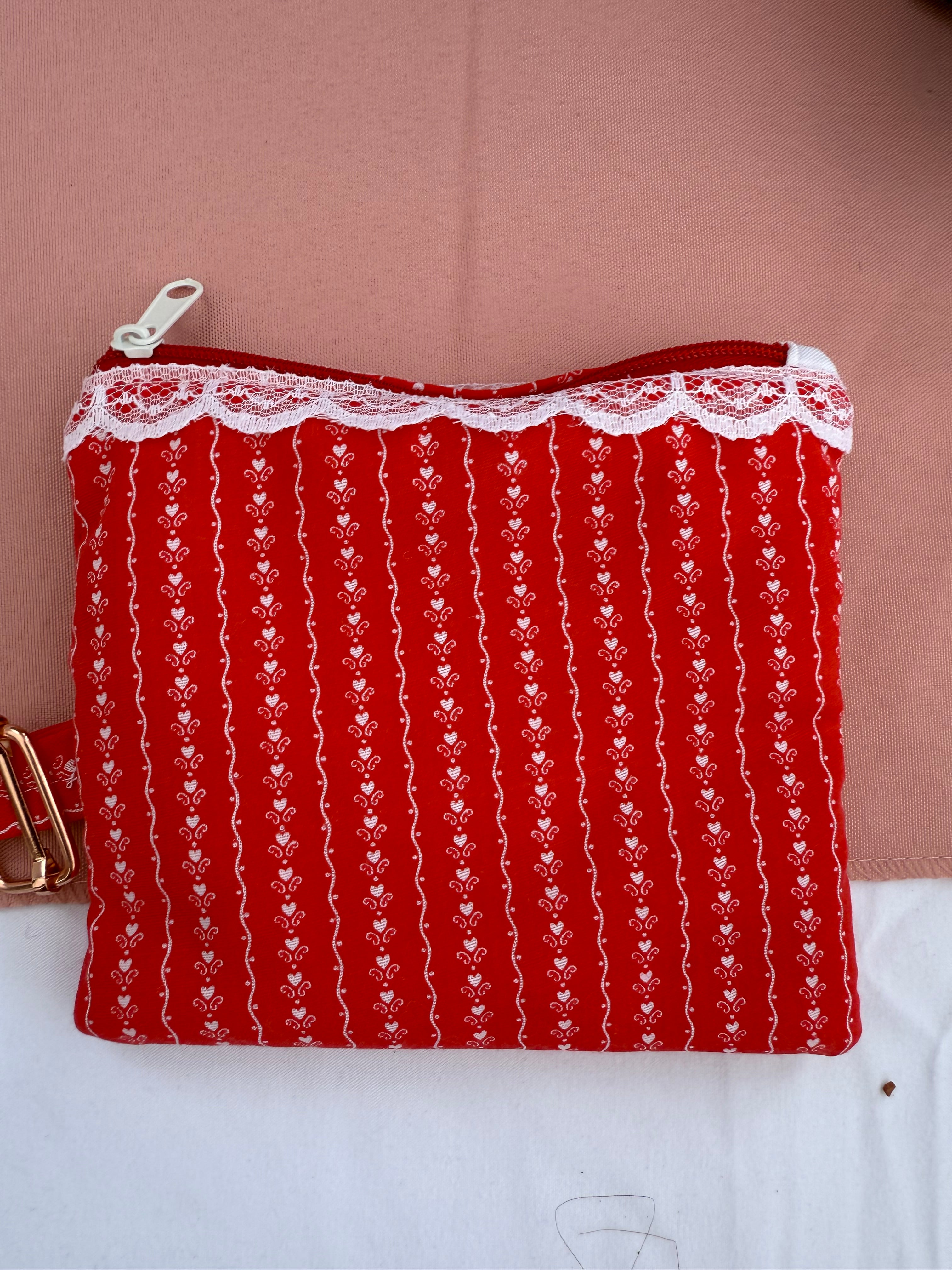 Red hearts keychain pouch