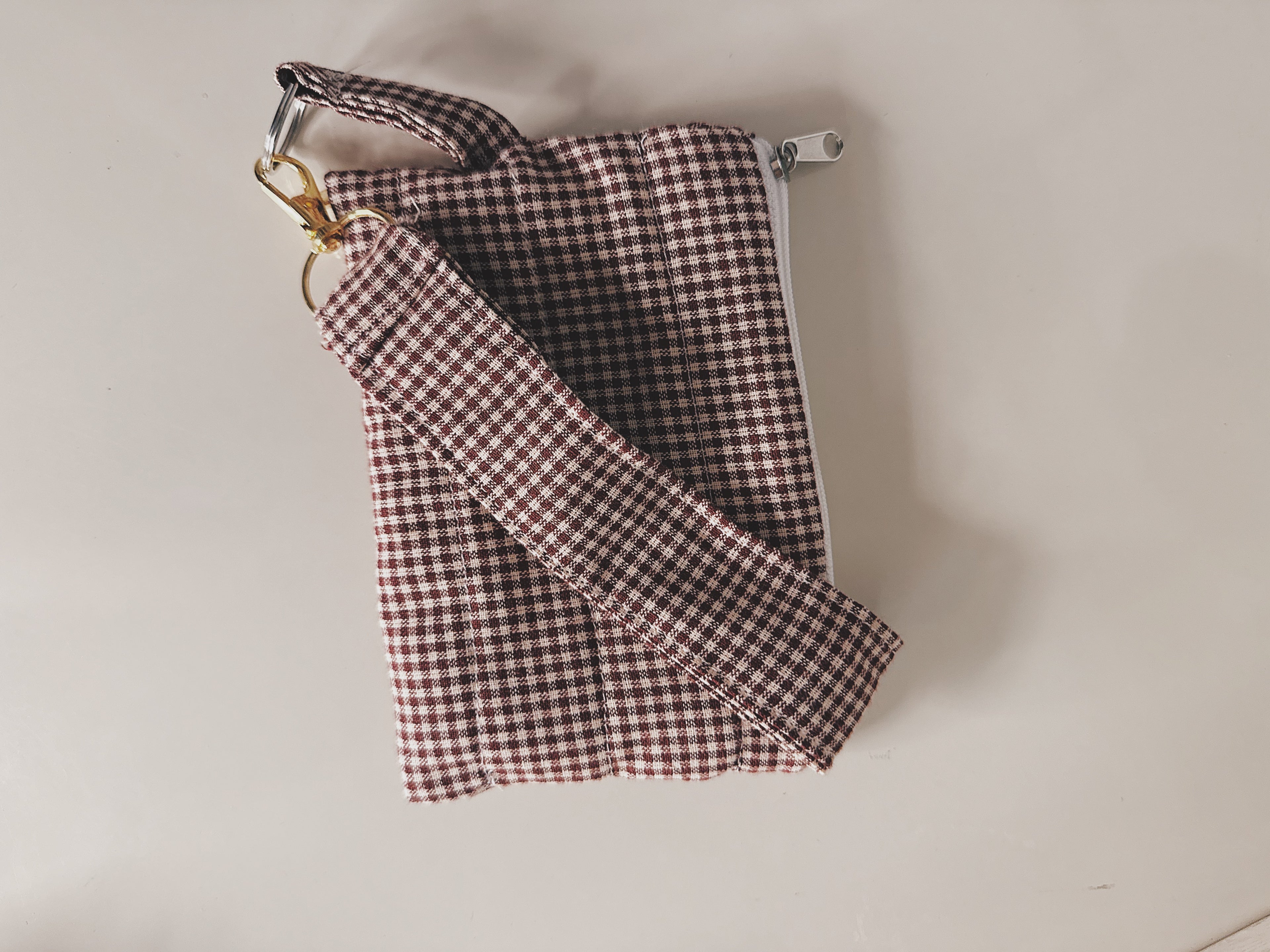 Brown plaid keychain with pouch