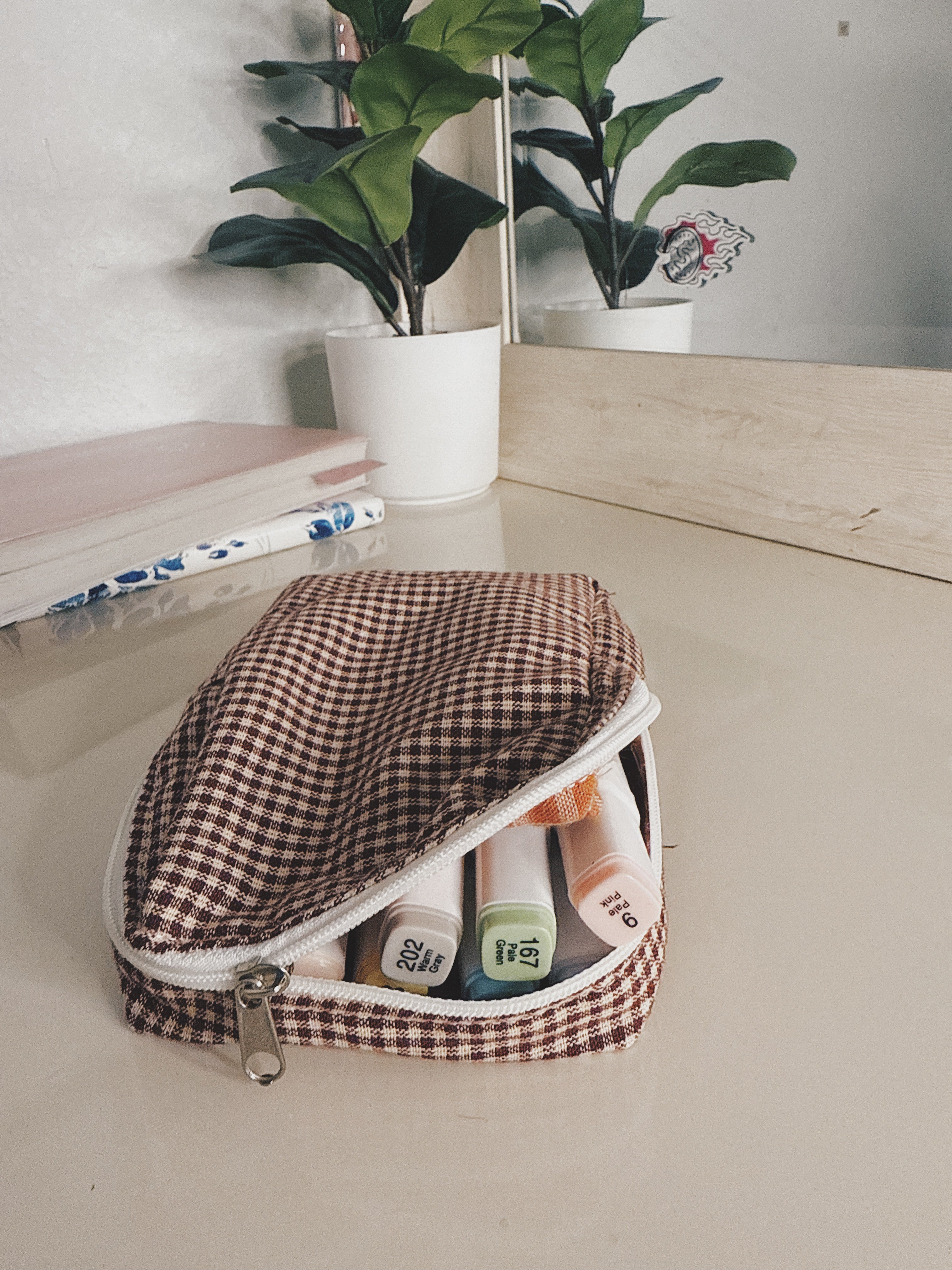 Brown plaid pouch