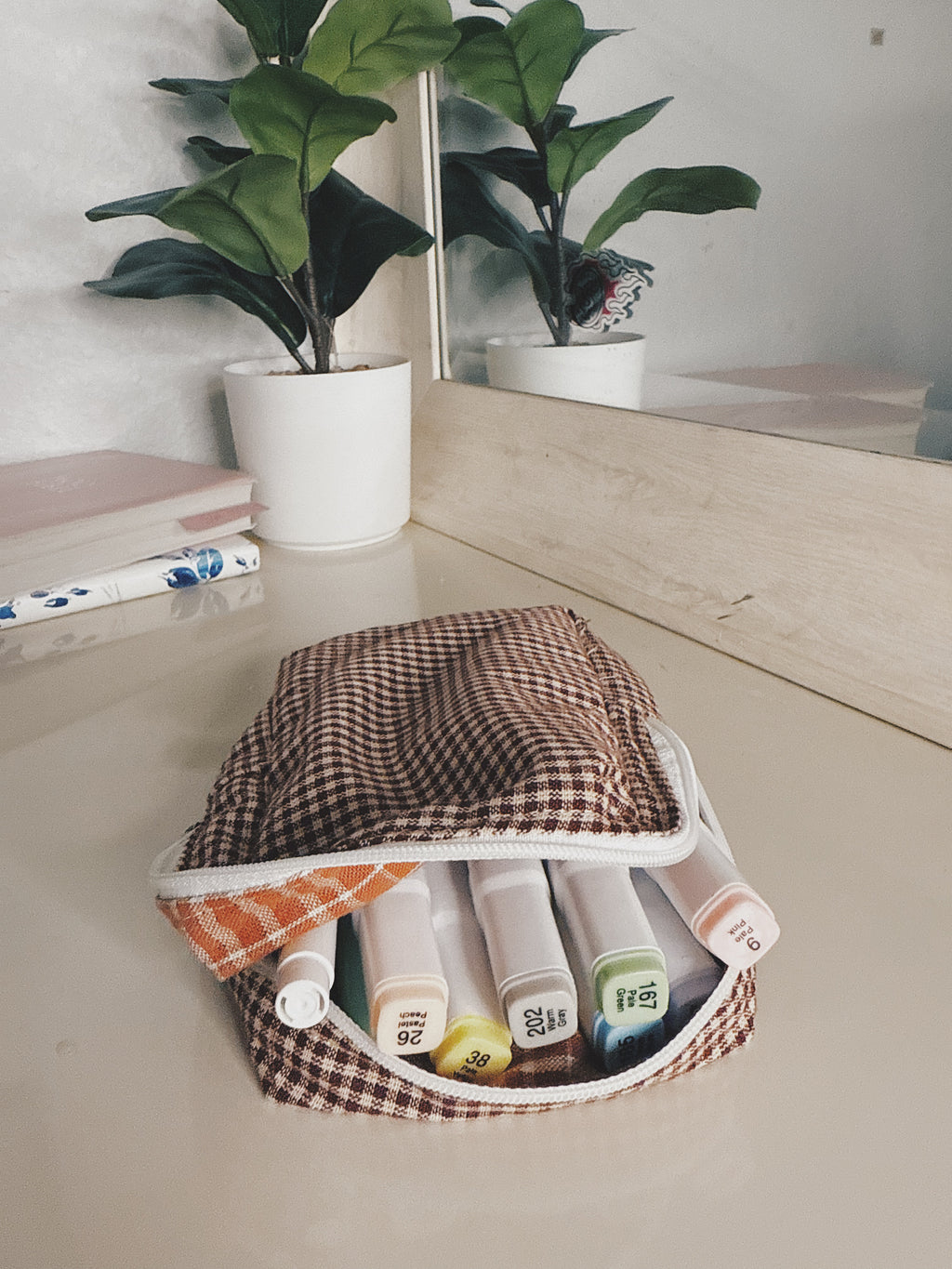 Brown plaid pouch