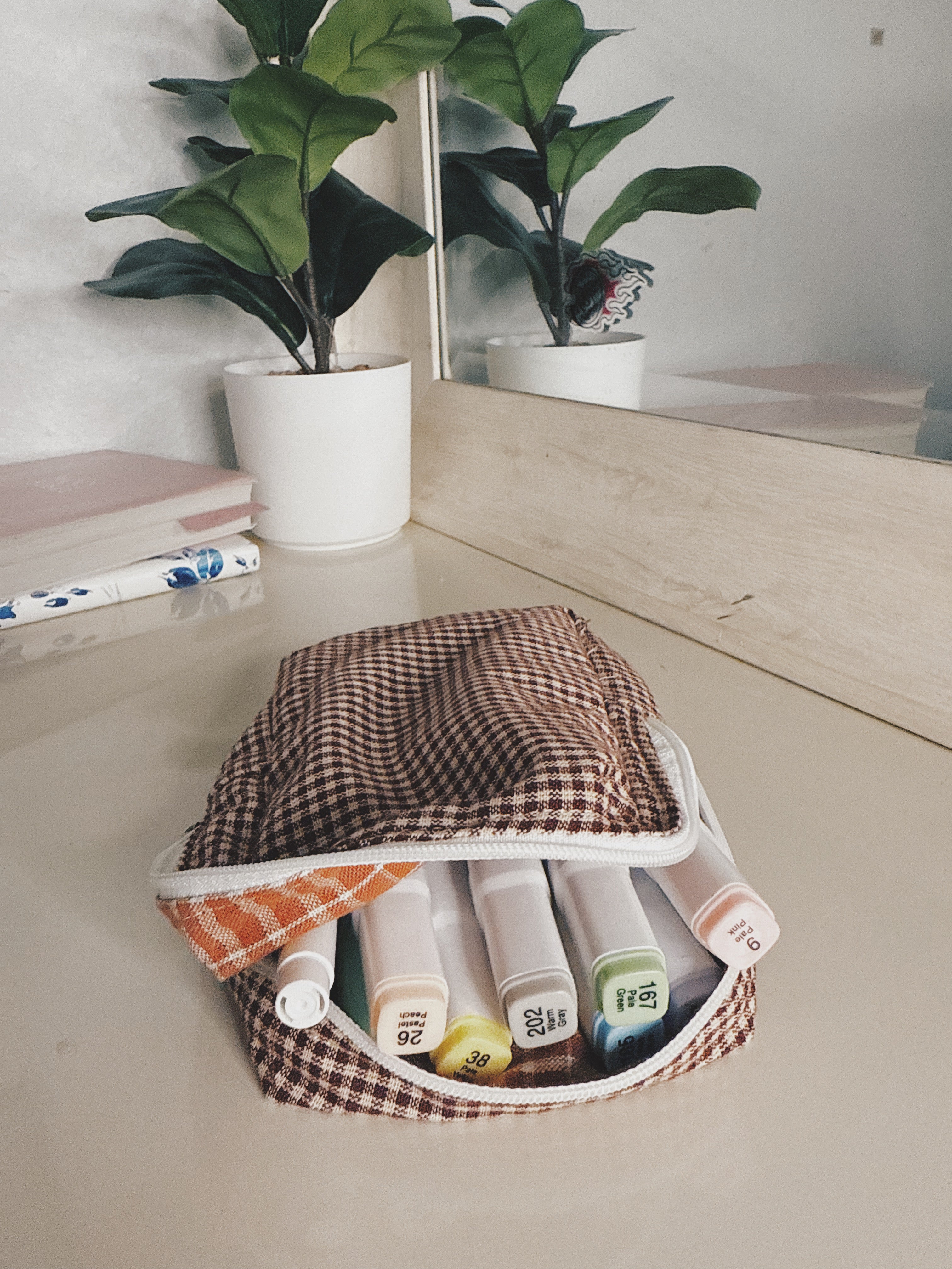 Brown plaid pouch
