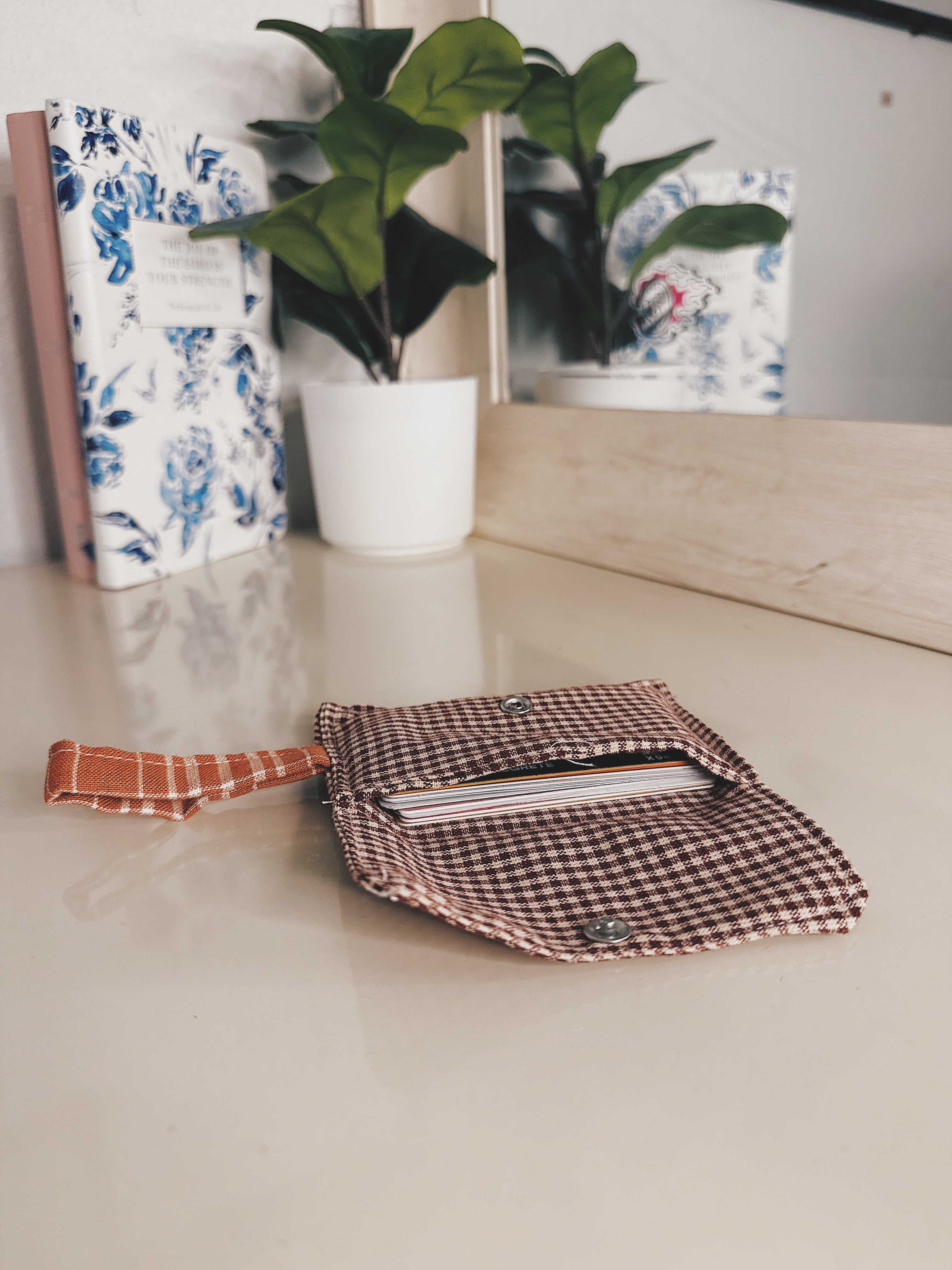 Brown plaid snap wallet