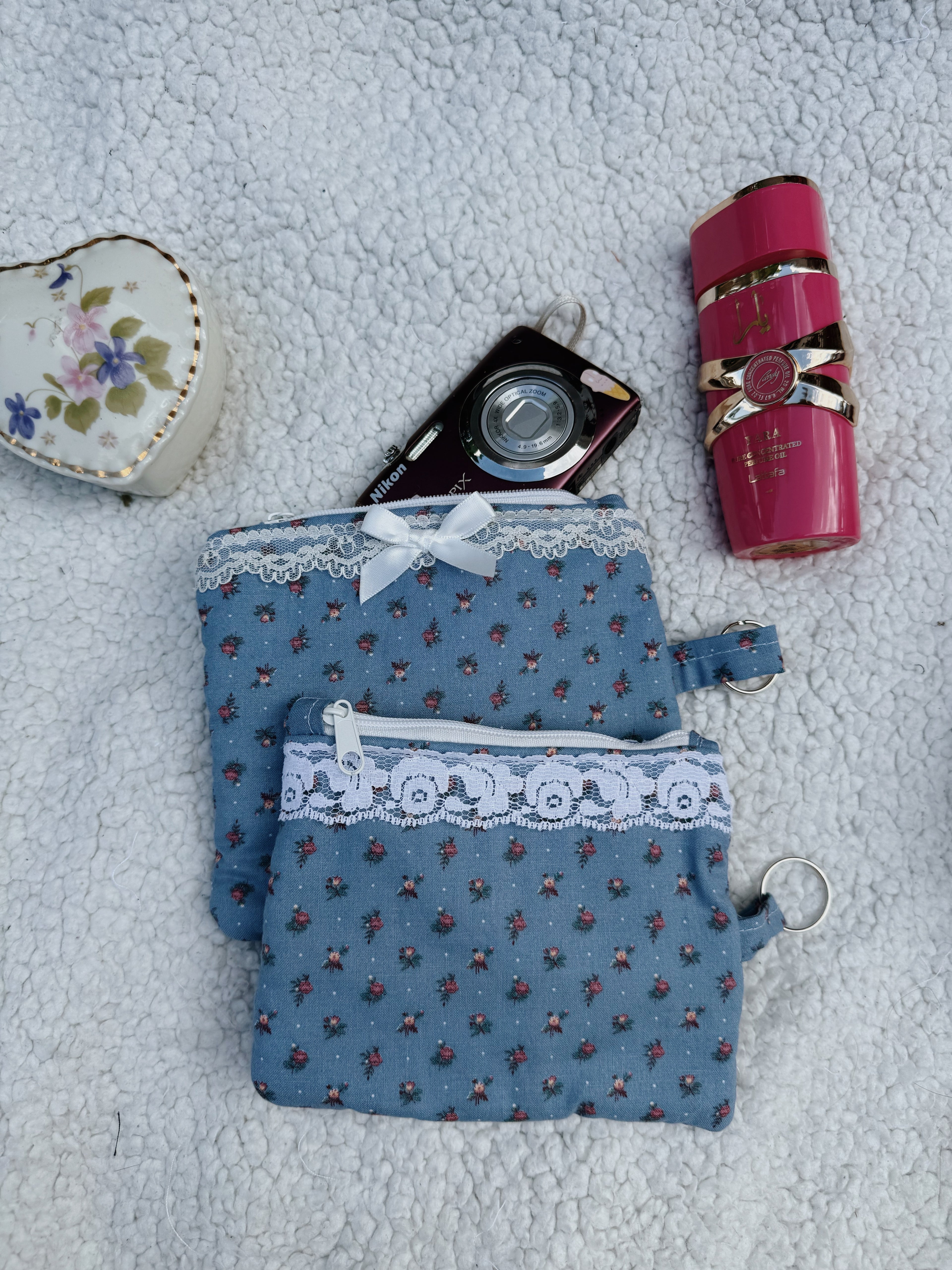 Blue Floral Keychain Pouches
