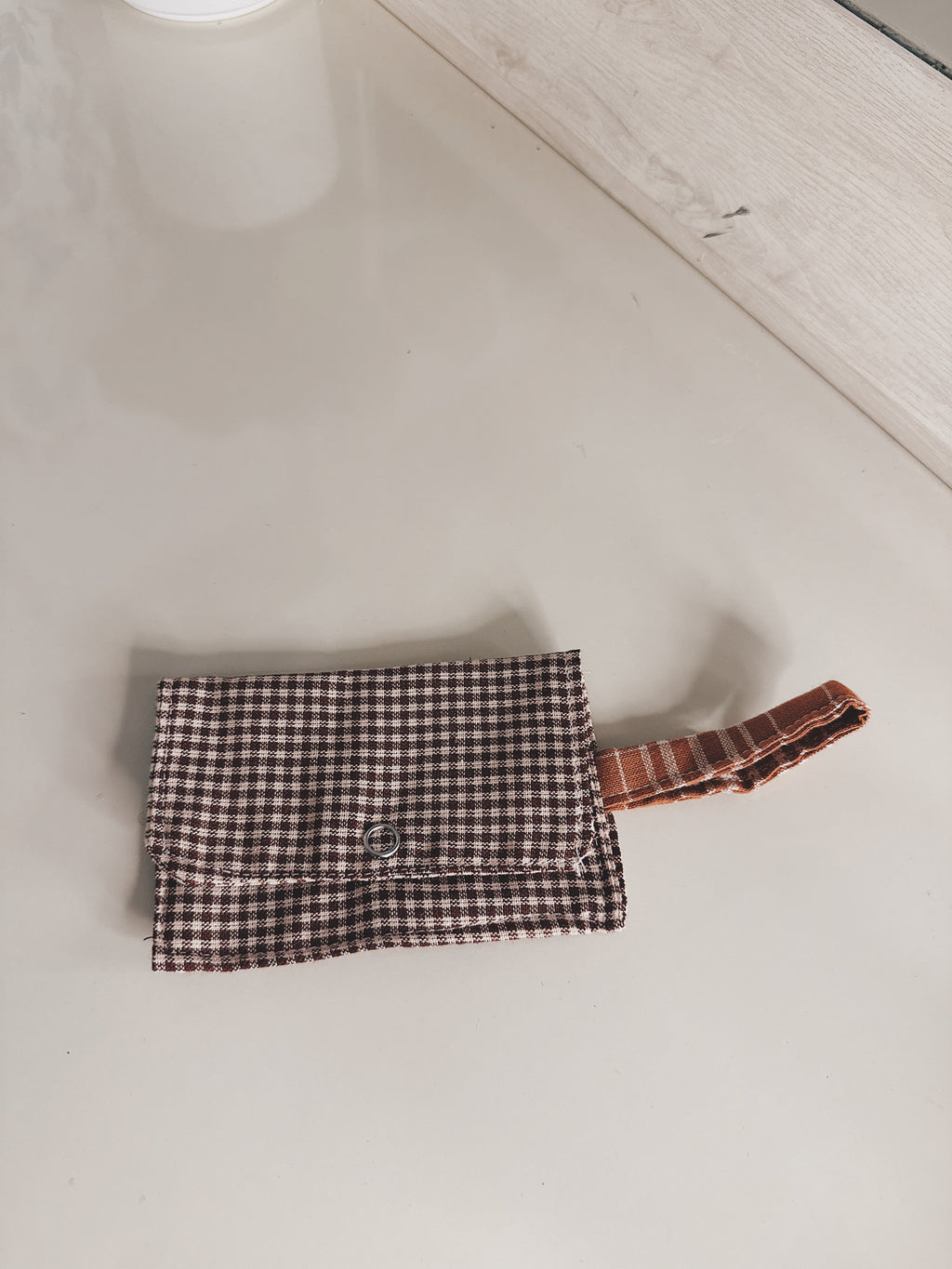 Brown plaid snap wallet