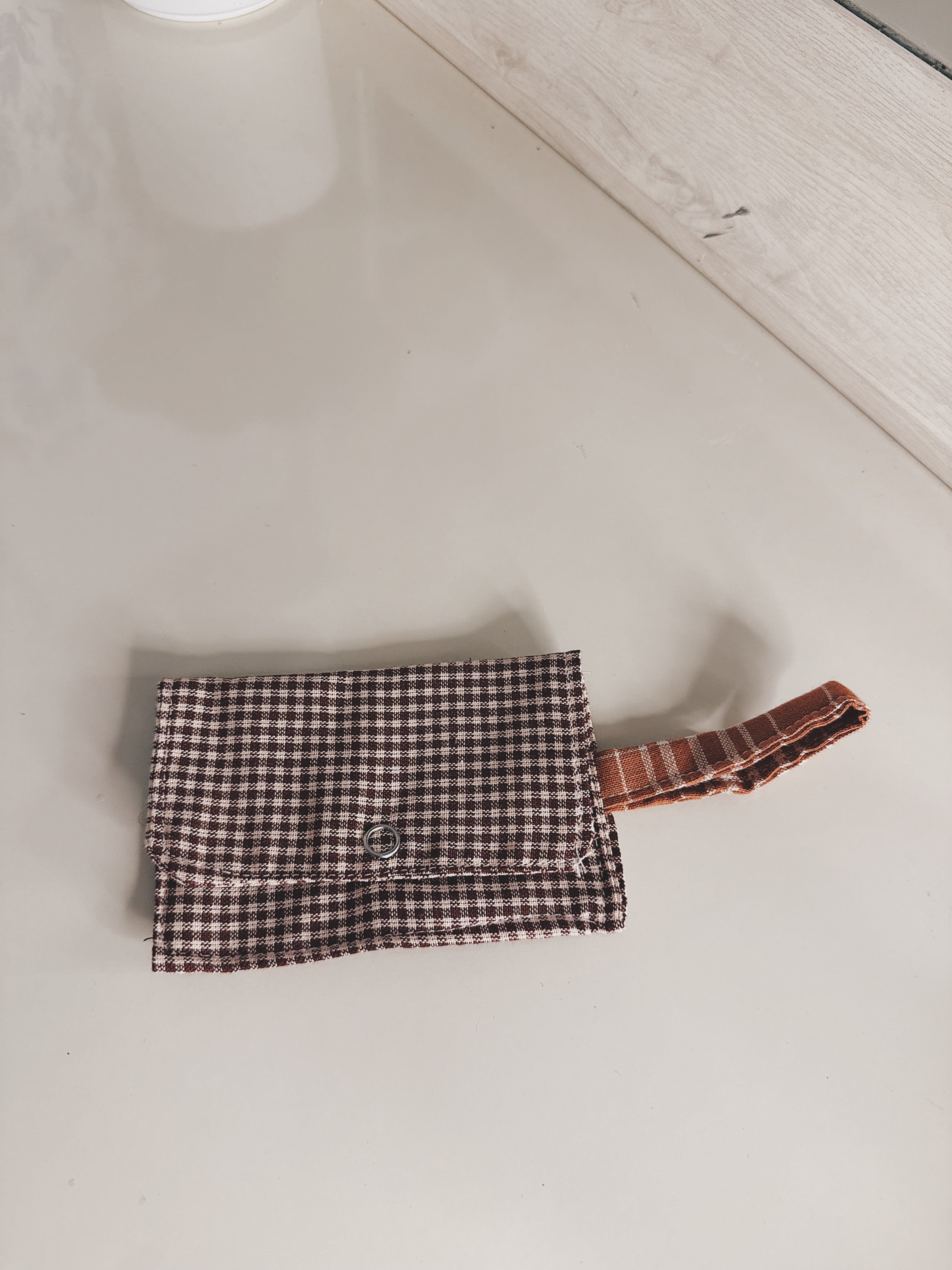 Brown plaid snap wallet