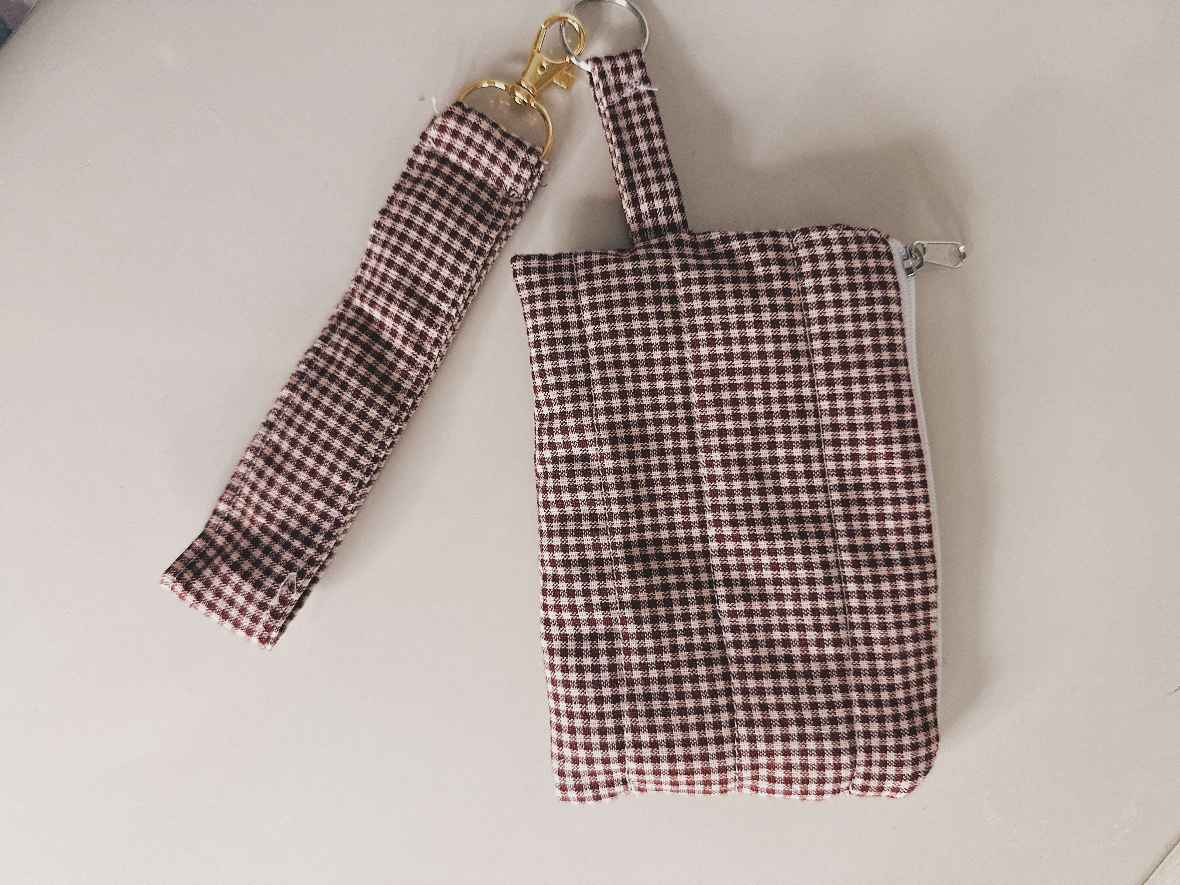 Brown plaid keychain with pouch